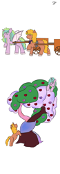 Size: 780x2240 | Tagged: safe, artist:schumette14, oc, oc:lustre elstar, oc:mariguette, dragon, hybrid, pony, unicorn, apple, food, intertwined trees, magical lesbian spawn, next generation, offspring, parent:applejack, parent:holy dash, parent:spike, parent:twilight sparkle, parents:spikedash, parents:twijack, story in the source, story included, tree