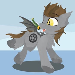 Size: 1500x1500 | Tagged: safe, artist:rhythmpixel, oc, oc only, oc:devin, bat pony, pony, bat wings, bomber, colt, cute, cutie mark, daaaaaaaaaaaw, happy, holding, ju-87, luftwaffe, male, plane, playing, solo, stuka, toy, unshorn fetlocks, weapons-grade cute, wings, world war ii, young