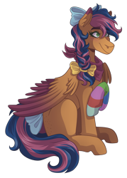 Size: 2500x3500 | Tagged: safe, artist:monnarcha, oc, oc only, oc:solar comet, pegasus, pony, bow, commission, disguise, disguised changedling, eyelashes, female, hair bow, high res, mare, simple background, sock, solo, tail bow, transparent background