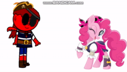 Size: 776x440 | Tagged: safe, artist:pagiepoppie12345, pinkie pie, earth pony, human, pony, g4, animated, bandicam, belt, eyepatch, hat, implied twilight sparkle, one eye closed, pegasus human, pegasus wings, piracy, pirate, pirate costume, pirate hat, simple background, sound, voice acting, webm, wings, wink, zalgo pagie