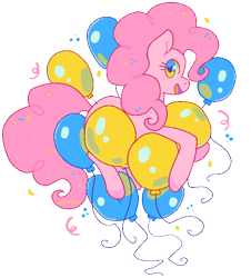 Size: 650x719 | Tagged: safe, artist:heartcade, pinkie pie, earth pony, pony, g4, balloon, confetti, cute, diapinkes, female, heart eyes, mare, open mouth, profile, simple background, solo, that pony sure does love balloons, transparent background, wingding eyes