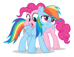 Size: 2000x1552 | Tagged: safe, artist:le-23, pinkie pie, rainbow dash, earth pony, pegasus, pony, g4, blushing, duo, duo female, female, grooming, implied lesbian, implied pinkiedash, implied shipping, lewd, licking, mare, preening, simple background, tongue out, transparent background