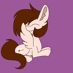 Size: 1378x1378 | Tagged: safe, artist:circuspaparazzi5678, oc, oc only, oc:breanna, pegasus, pony, cute, grooming, preening, purple background, simple background, smiling, solo