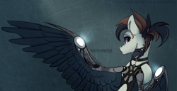 Size: 2826x1450 | Tagged: safe, artist:mithriss, oc, oc only, oc:#, earth pony, pony, artificial wings, augmented, solo, wings