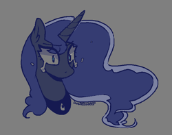 Size: 690x544 | Tagged: safe, artist:oneeyedsheep, princess luna, alicorn, pony, g4, bust, crying, ethereal mane, female, gray background, mare, portrait, simple background, solo