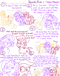 Size: 4779x6013 | Tagged: safe, artist:adorkabletwilightandfriends, coco pommel, rarity, roseluck, sunburst, earth pony, pony, unicorn, comic:adorkable twilight and friends, g4, adorkable friends, advice, blushing, butt, clenched fist, comic, confident, cute, dating, dimples, dimples of venus, embarrassed, fashion, happy, innuendo, love, measure, measurements, measuring tape, plot, raised eyebrow, relationship, relationships, shocked, sitting, spanked, spanking, sunburst is not amused, surprised
