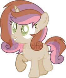 Size: 670x794 | Tagged: safe, artist:otakuchicky1, oc, oc only, oc:crunch charm, pony, unicorn, female, filly, obtrusive watermark, offspring, parent:button mash, parent:sweetie belle, parents:sweetiemash, simple background, solo, transparent background, watermark