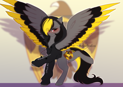 Size: 4500x3200 | Tagged: safe, artist:krissstudios, oc, oc only, pegasus, pony, clothes, colored wings, female, high res, hoodie, mare, multicolored wings, solo, wings