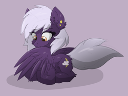 Size: 1402x1052 | Tagged: safe, artist:nighty, oc, oc only, oc:nighty cloud, pegasus, pony, 30 minute art challenge, colored pupils, ear piercing, female, grooming, mare, piercing, ponyloaf, preening, solo, wings