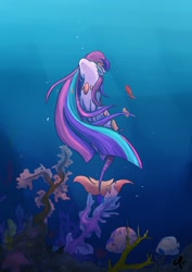 Size: 1254x1771 | Tagged: safe, artist:overlord pony, oc, oc only, fish, pony, closed species, coral reef, solo, swimming, underwater, water