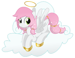 Size: 2777x2160 | Tagged: safe, artist:prinnyaniki, oc, oc only, oc:light grace, angel, angel pony, original species, cloud, commission, female, halo, high res, lying down, lying on a cloud, mare, on a cloud, simple background, solo, transparent background