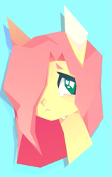 Size: 389x617 | Tagged: safe, artist:aesterlite, fluttershy, semi-anthro, ambiguous facial structure, blue background, bust, crying, cute, female, fluttercry, hair over one eye, no pupils, portrait, sad, sadorable, shyabetes, simple background, solo