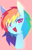 Size: 389x617 | Tagged: safe, artist:aesterlite, rainbow dash, semi-anthro, ambiguous facial structure, bust, female, looking at you, open mouth, portrait, red background, simple background, solo