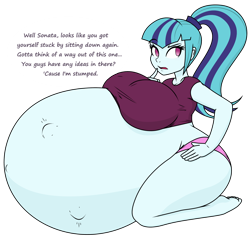 Size: 3100x3000 | Tagged: safe, artist:funble, artist:thenypod4, color edit, edit, sonata dusk, equestria girls, g4, breasts, clothes, colored, feet, female, high res, hyper, hyper belly, hyper pregnancy, impossibly large belly, kneeling, pregnant, pregnata dusk, shorts, simple background, solo, talking, transparent background