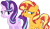 Size: 1247x731 | Tagged: safe, artist:sirrainium, starlight glimmer, sunset shimmer, pony, unicorn, g4, base used, duo, female, lesbian, lidded eyes, mare, raised eyebrow, raised hoof, ship:shimmerglimmer, shipping, shy, simple background, smiling, transparent background, vector