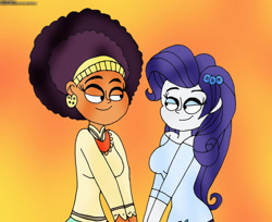 Size: 1280x1047 | Tagged: safe, artist:rdj1995, rarity, saffron masala, equestria girls, g4, afro, duo, equestria girls-ified, female, lesbian, looking at each other, raffron, shipping