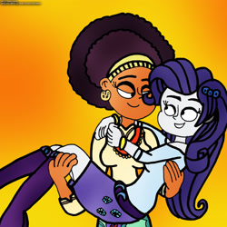 Size: 2320x2324 | Tagged: safe, artist:rdj1995, rarity, saffron masala, equestria girls, g4, afro, bridal carry, carrying, duo, female, high res, lesbian, raffron, shipping