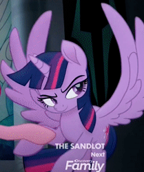 Size: 222x266 | Tagged: safe, screencap, pinkie pie, twilight sparkle, alicorn, earth pony, pony, g4, my little pony: the movie, cropped, determined, discovery family logo, female, looking back, mare, the sandlot, twilight sparkle (alicorn)