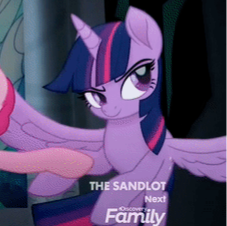 Size: 227x226 | Tagged: safe, screencap, pinkie pie, twilight sparkle, alicorn, earth pony, pony, g4, my little pony: the movie, cropped, determined, discovery family logo, female, looking back, mare, the sandlot, twilight sparkle (alicorn)