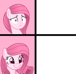 Size: 1180x1152 | Tagged: safe, artist:muhammad yunus, oc, oc only, oc:annisa trihapsari, earth pony, pony, g4, base used, earth pony oc, female, mare, meme, meme template, not rarity, pink body, pink hair, scared, smiling, solo, vector, wide eyes