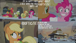 Size: 2000x1125 | Tagged: safe, edit, edited screencap, editor:quoterific, screencap, apple bloom, applejack, big macintosh, granny smith, pinkie pie, earth pony, pony, g4, hearthbreakers, female, male, mare, stallion