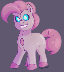 Size: 681x766 | Tagged: safe, artist:pigeorgien, pinkie pie, qt-pi3, earth pony, mecha pony, pony, robot, robot pony, g4, g4.5, my little pony: pony life, planet of the apps, adoracreepy, creepy, cute, diapinkes, female, mare, pinkie bot, roboticization, simple background, smiling, solo