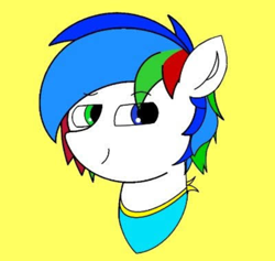 Size: 720x683 | Tagged: artist needed, safe, oc, oc only, oc:tegar priyadi, earth pony, pony, bust, earth pony oc, indonesia, jewelry, looking at you, looking back, male, missing horn, missing wing, smiling, solo, white body