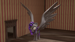 Size: 1920x1080 | Tagged: safe, artist:jackchestnut, part of a set, oc, oc only, oc:marshy, pegasus, pony, 3d, growth, impossibly large wings, large wings, open mouth, sequence, source filmmaker, uneven growth, wide eyes, wing growth, wings