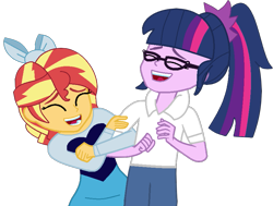 Size: 861x650 | Tagged: safe, artist:jadeharmony, sci-twi, sunset shimmer, twilight sparkle, fanfic:sunset shimmer discovers her feet, equestria girls, g4, crossover, cute, eyes closed, fanfic, female, laughing, lesbian, open mouth, open smile, shimmerbetes, ship:sci-twishimmer, ship:sunsetsparkle, shipping, simple background, smiling, the little mermaid, transparent background, twiabetes