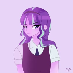 Size: 2048x2048 | Tagged: safe, artist:rapunzelights, starlight glimmer, equestria girls, g4, bust, clothes, crystal prep academy uniform, eyelashes, female, frown, high res, necktie, school uniform, signature, simple background, solo