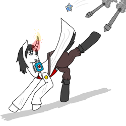 Size: 768x768 | Tagged: safe, artist:agdapl, pony, unicorn, horn, looking back, male, missile, mouth hold, nurse, ponified, running, solo, stallion, team fortress 2