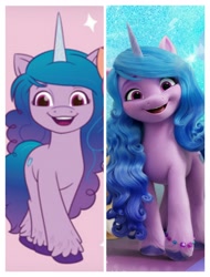 Size: 3106x4096 | Tagged: safe, izzy moonbow, pony, unicorn, g5, 3d, comparison, female, mare