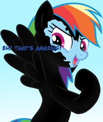 Size: 858x1018 | Tagged: safe, artist:barrelslover, rainbow dash, pegasus, pony, g4, female, mare, mind control, open mouth, open smile, parasite, smiling, solo, symbiote, venom