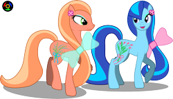 Size: 4661x2689 | Tagged: safe, artist:kyoshyu, flowerburst, wild flower, earth pony, pony, g1, g4, concave belly, duo, duo female, female, g1 to g4, generation leap, high res, long mane, long tail, mare, simple background, slender, sweetheart sister ponies, tail, thin, transparent background, vector