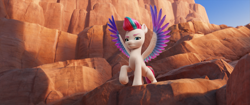 Size: 4095x1715 | Tagged: safe, screencap, zipp storm, pegasus, pony, g5, my little pony: a new generation, official, spoiler:my little pony: a new generation, 3d, colored wings, colored wingtips, female, looking at you, mare, raised hoof, solo, spread wings, wings