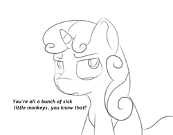 Size: 800x625 | Tagged: safe, artist:treekickerdraws, sweetie belle, pony, unicorn, g4, looking at you, sketch, solo, unamused