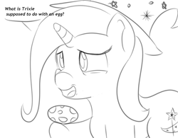 Size: 900x703 | Tagged: safe, artist:treekickerdraws, trixie, pony, unicorn, g4, egg, sketch, solo