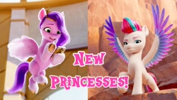 Size: 1280x720 | Tagged: source needed, safe, pipp petals, zipp storm, pegasus, pony, g5, my little pony: a new generation, spoiler:g5, colored wings, female, mare, multicolored wings, royal sisters (g5), siblings, sisters, wings