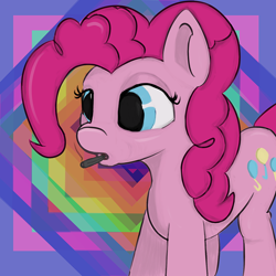 Size: 800x800 | Tagged: safe, artist:treekickerdraws, pinkie pie, earth pony, pony, g4, drugs, lidded eyes, marijuana, open mouth, psychadelic, smoking, solo