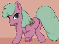 Size: 800x590 | Tagged: safe, artist:treekickerdraws, oc, oc only, oc:silla syben, earth pony, pony, butt, mouth hold, mushroom, plot, solo