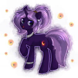 Size: 1280x1280 | Tagged: safe, artist:avrameow, oc, oc only, oc:tenebris flux, pony, unicorn, cute, ear piercing, earring, jewelry, leg rings, looking at you, piercing, simple background