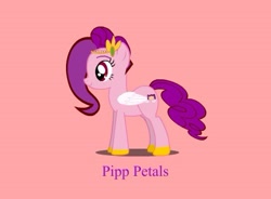 Size: 435x321 | Tagged: safe, artist:pinkamena chan, pipp petals, pegasus, pony, g5, female, lowres, mare, pink background, red eyes, red-eyed pipp, simple background, solo, text