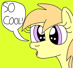 Size: 753x698 | Tagged: safe, artist:yorkyloves, noi, earth pony, pony, g4, :o, background pony, female, filly, o, o mouth, open mouth, simple background, so cool, solo, speech bubble, yellow background