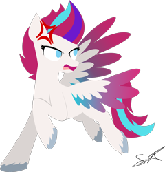 Size: 6718x7002 | Tagged: safe, artist:samsailz, zipp storm, pegasus, pony, g5, absurd resolution, angry, argument, cross-popping veins, female, lineless, mare, open mouth, raised hoof, signature, simple background, solo, spread wings, transparent background, unshorn fetlocks, wings, yelling