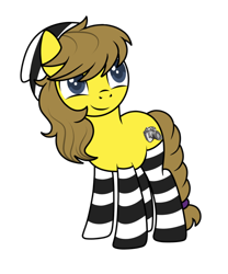 Size: 1062x1279 | Tagged: safe, artist:kb-gamerartist, derpibooru exclusive, oc, oc only, oc:liz (cardshark777), earth pony, pony, 2021 community collab, derpibooru community collaboration, beanie, clothes, female, hat, mare, simple background, socks, solo, striped socks, transparent background