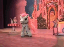 Size: 432x320 | Tagged: safe, screencap, thistle whistle, g3, my little pony live: the world's biggest tea party, animated, dreamgirls, live action, nightmare fuel, quadsuit, sound, uncanny valley, webm