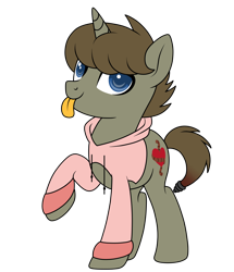 Size: 1792x2088 | Tagged: safe, artist:kb-gamerartist, derpibooru exclusive, oc, oc only, oc:darkknighthoof, pony, unicorn, 2021 community collab, derpibooru community collaboration, :p, clothes, male, pink sweater, raised hoof, simple background, solo, stallion, sweater, sweater meme, tongue out, transparent background