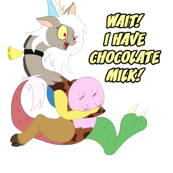 Size: 1000x1000 | Tagged: safe, edit, discord, cow, draconequus, g4, bell, collar, cowbell, eris, lactation, milk, rule 63, simple background, solo, transparent background, udder