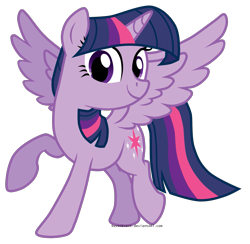 Size: 2053x2000 | Tagged: safe, artist:ravenevert, twilight sparkle, alicorn, pony, g4, cute, female, high res, looking at you, mare, raised hoof, show accurate, simple background, smiling, solo, spread wings, transparent background, twiabetes, twilight sparkle (alicorn), wings
