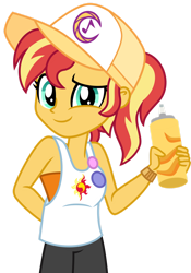 Size: 1024x1459 | Tagged: safe, artist:emeraldblast63, sunset shimmer, equestria girls, g4, alternate hairstyle, clothes swap, female, food, simple background, sleeveless, solo, tomboy, transparent background